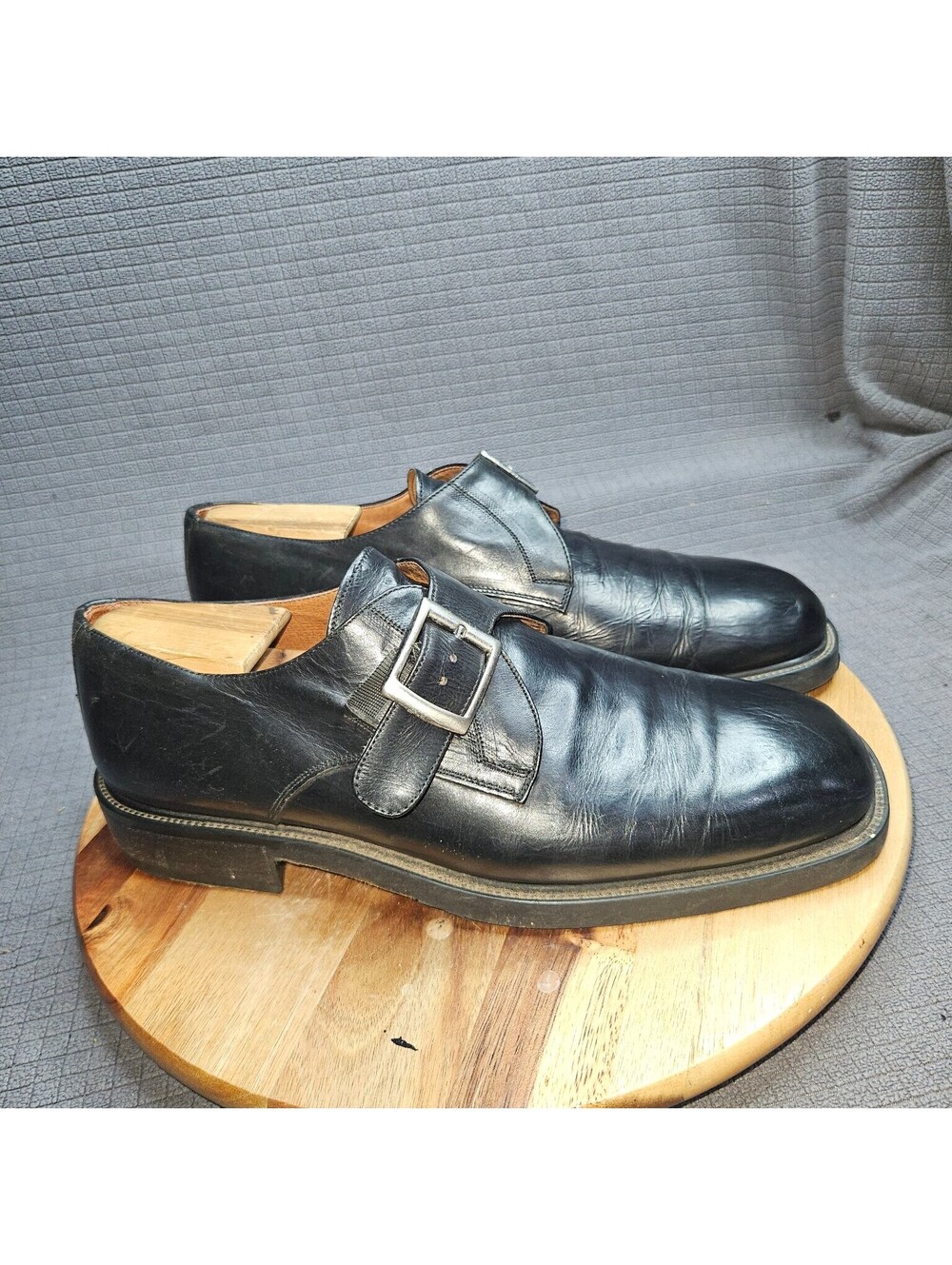 BRASSBOOT Men's Dress Shoes Black Size 10 Leather Single Monk Strap Italian